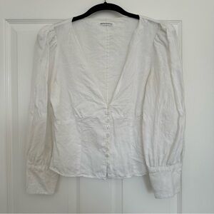 Reformation White Linen Button Top